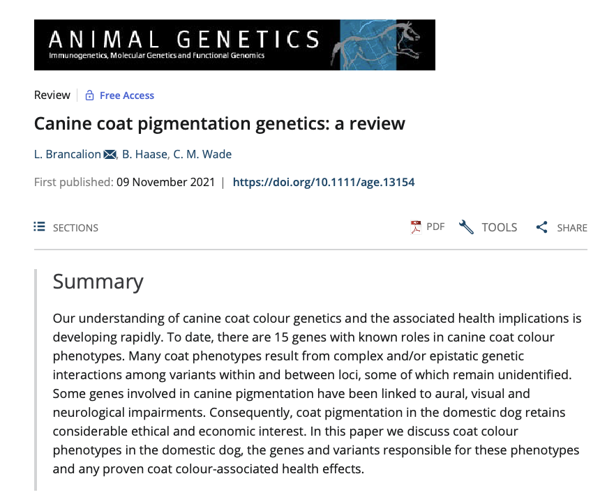Brancalion et al 2021 Canine coat color genetics